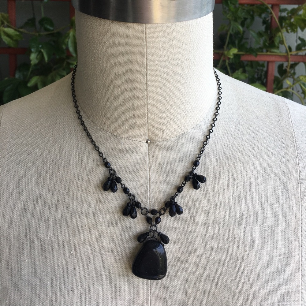 Black Chain and Glass Bead Necklace